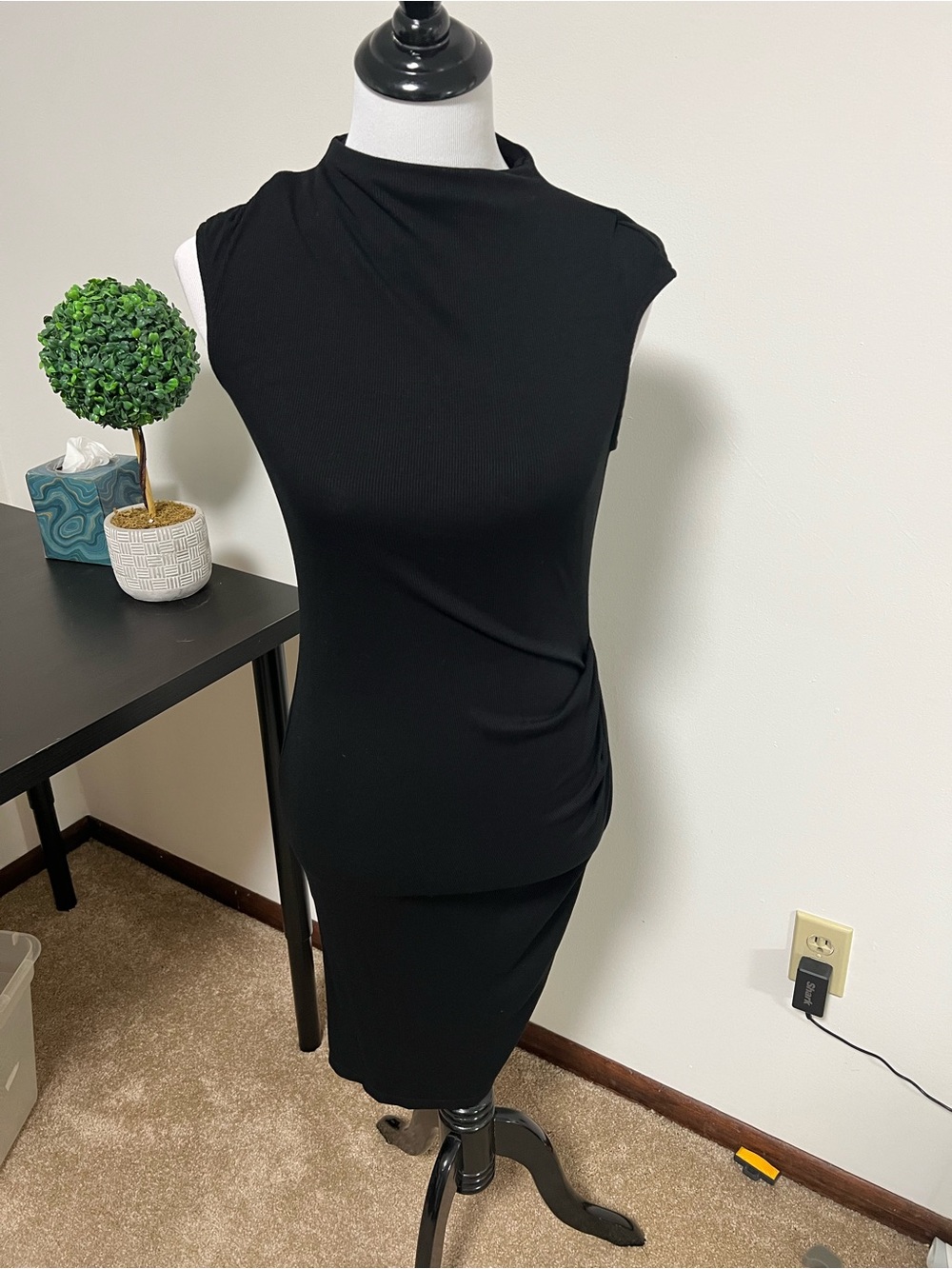 NWOT Sleeveless Black Sheath Dress with High Neck